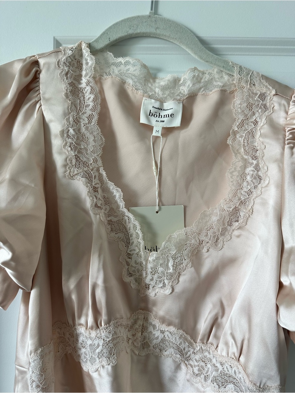 Bohme Satin Lace-Trim Midi Dress in Blush - Picture 4 of 5